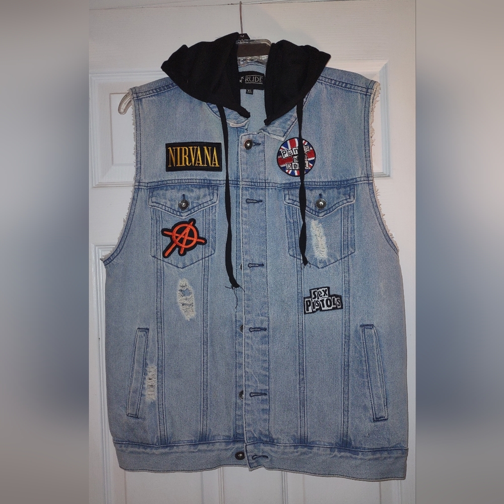 Blue Denim Vest with Patches